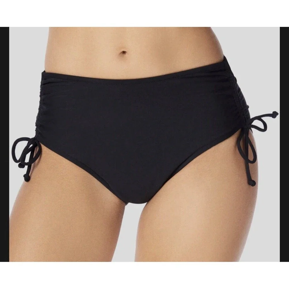 Swim Solutions Women's Black Adjustable Ruched Swim Brief Bottom Size 12 - Picture 1 of 6